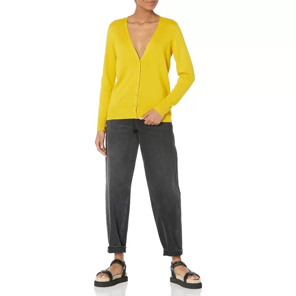 Amazon Essentials Womens Lightweight VNeck Cardigan Sweater Available in Plus SizeDark Yellow