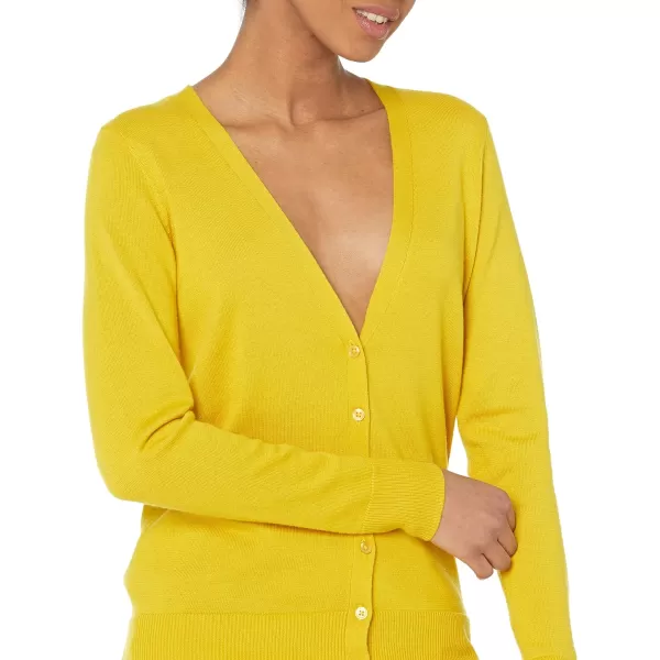 Amazon Essentials Womens Lightweight VNeck Cardigan Sweater Available in Plus SizeDark Yellow