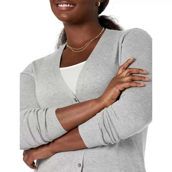 Amazon Essentials Womens Lightweight VNeck Cardigan Sweater Available in Plus SizeLight Grey Heather