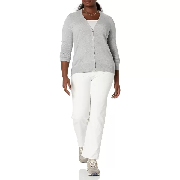 Amazon Essentials Womens Lightweight VNeck Cardigan Sweater Available in Plus SizeLight Grey Heather