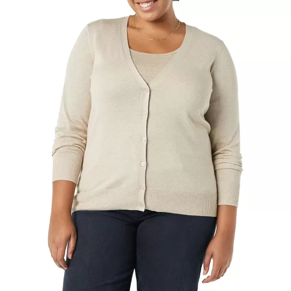 Amazon Essentials Womens Lightweight VNeck Cardigan Sweater Available in Plus SizeLight Oatmeal