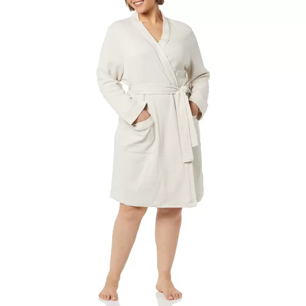 Amazon Essentials Womens Lightweight Waffle MidLength Robe Available in Plus SizeBeige