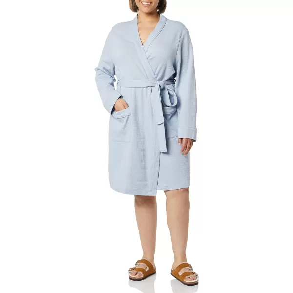 Amazon Essentials Womens Lightweight Waffle MidLength Robe Available in Plus SizeDusty Blue