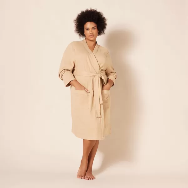 Amazon Essentials Womens Lightweight Waffle MidLength Robe Available in Plus SizeLight Camel