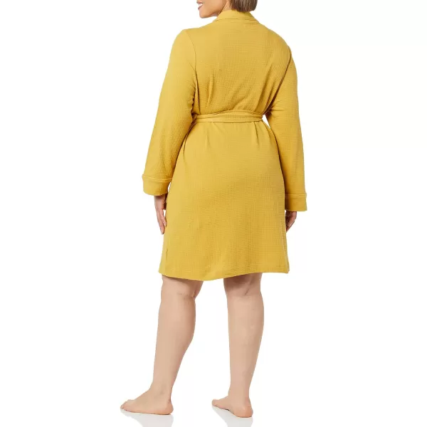 Amazon Essentials Womens Lightweight Waffle MidLength Robe Available in Plus SizeMustard Yellow