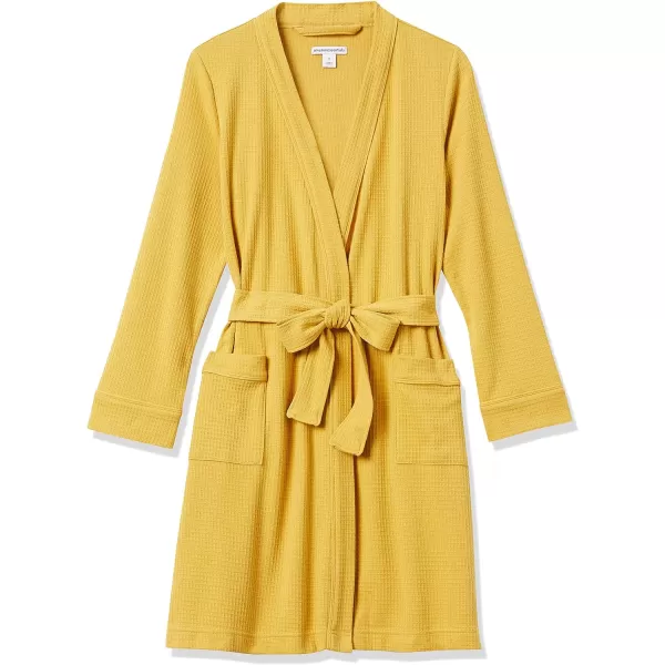 Amazon Essentials Womens Lightweight Waffle MidLength Robe Available in Plus SizeMustard Yellow