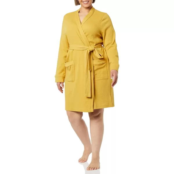 Amazon Essentials Womens Lightweight Waffle MidLength Robe Available in Plus SizeMustard Yellow