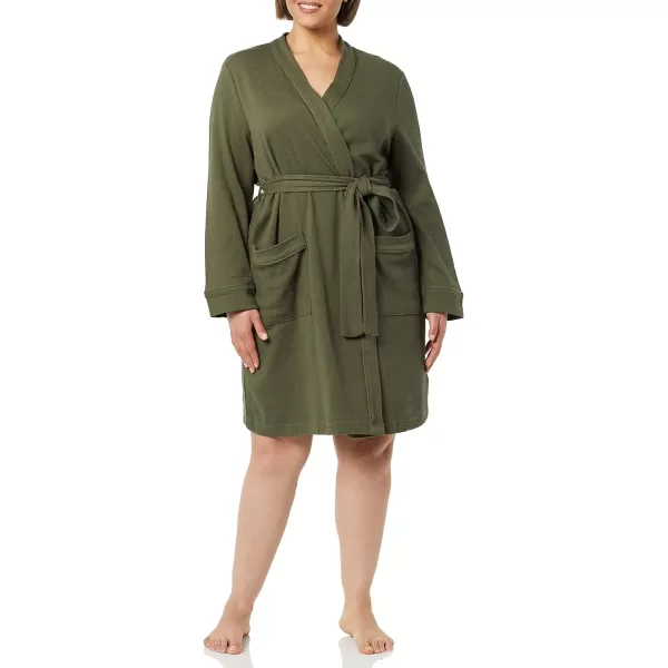 Amazon Essentials Womens Lightweight Waffle MidLength Robe Available in Plus SizeOlive