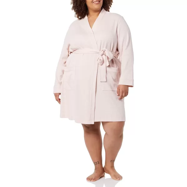 Amazon Essentials Womens Lightweight Waffle MidLength Robe Available in Plus SizePale Pink