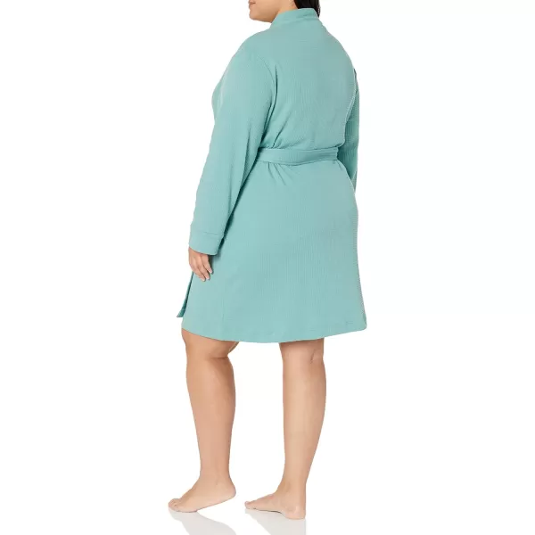 Amazon Essentials Womens Lightweight Waffle MidLength Robe Available in Plus SizeTeal Blue