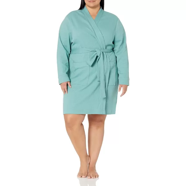 Amazon Essentials Womens Lightweight Waffle MidLength Robe Available in Plus SizeTeal Blue