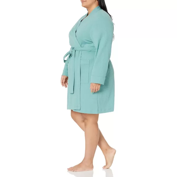 Amazon Essentials Womens Lightweight Waffle MidLength Robe Available in Plus SizeTeal Blue