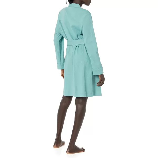 Amazon Essentials Womens Lightweight Waffle MidLength Robe Available in Plus SizeTeal Blue