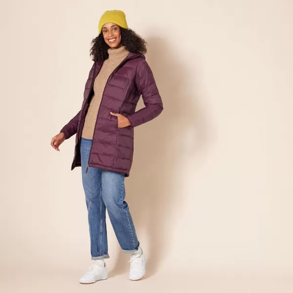 Amazon Essentials Womens Lightweight WaterResistant Hooded Puffer Coat Available in Plus SizeBurgundy