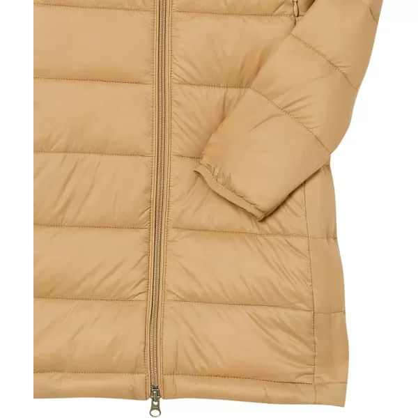 Amazon Essentials Womens Lightweight WaterResistant Hooded Puffer Coat Available in Plus SizeCamel