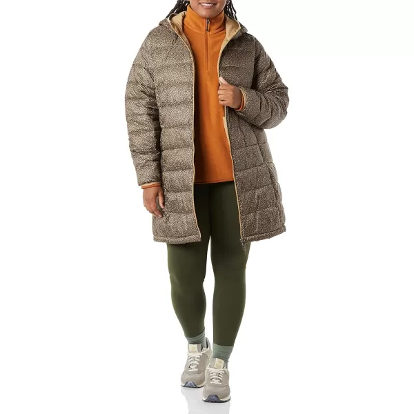 Amazon Essentials Womens Lightweight WaterResistant Hooded Puffer Coat Available in Plus SizeCamel Cheetah