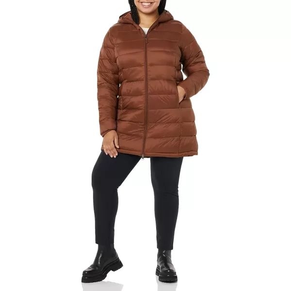 Amazon Essentials Womens Lightweight WaterResistant Hooded Puffer Coat Available in Plus SizeDark Toffee Brown