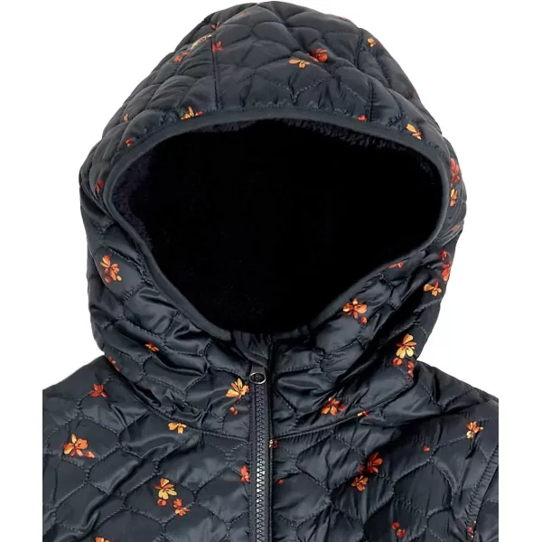 Amazon Essentials Womens Lightweight WaterResistant SherpaLined Hooded PufferBlack Leafy Floral