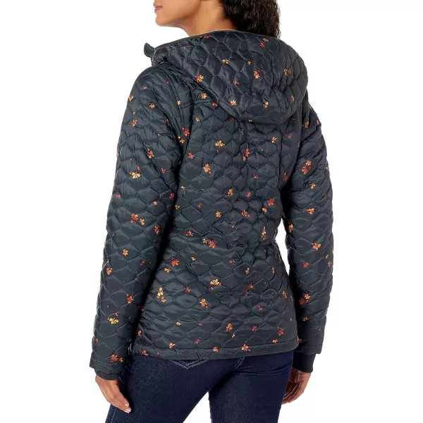 Amazon Essentials Womens Lightweight WaterResistant SherpaLined Hooded PufferBlack Leafy Floral