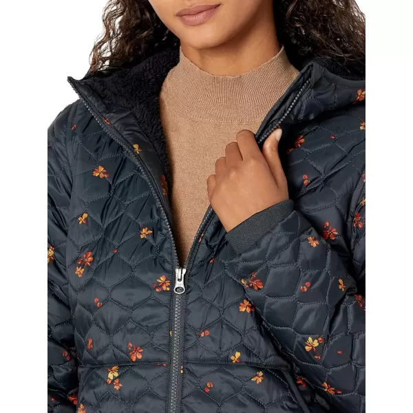 Amazon Essentials Womens Lightweight WaterResistant SherpaLined Hooded PufferBlack Leafy Floral