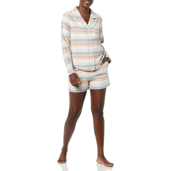 Amazon Essentials Womens Lightweight Woven Flannel Pajama Set with ShortsBeige Mix Plaid