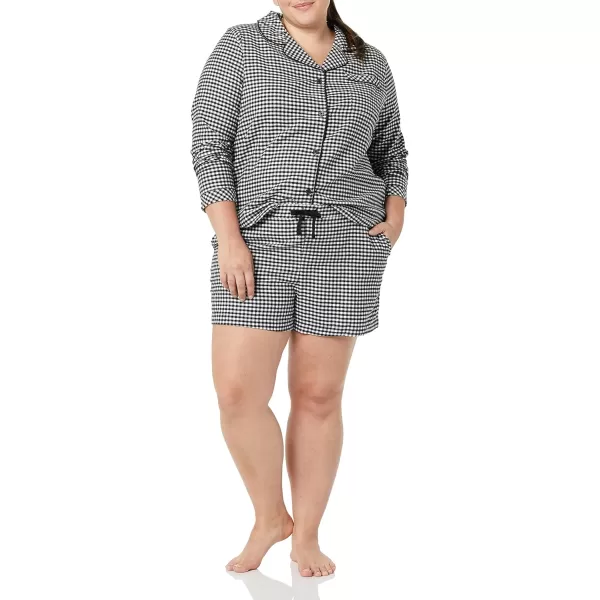 Amazon Essentials Womens Lightweight Woven Flannel Pajama Set with ShortsBlackWhite Gingham