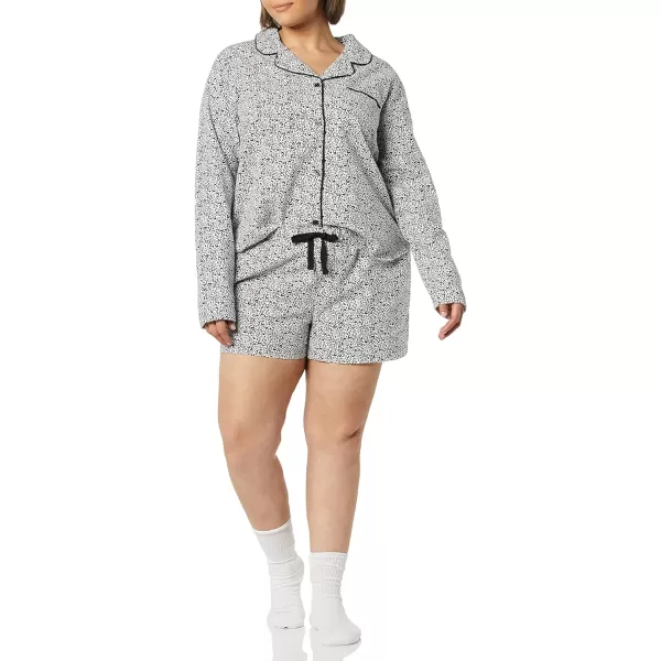 Amazon Essentials Womens Lightweight Woven Flannel Pajama Set with ShortsBlackWhite SnowyLeopard