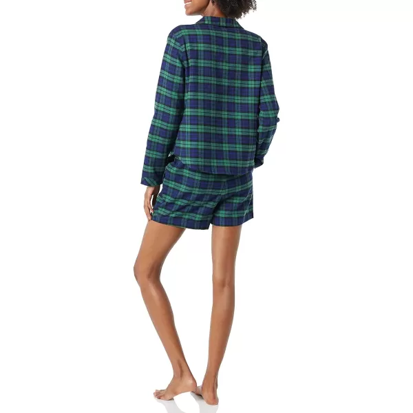 Amazon Essentials Womens Lightweight Woven Flannel Pajama Set with ShortsBlackwatch Plaid