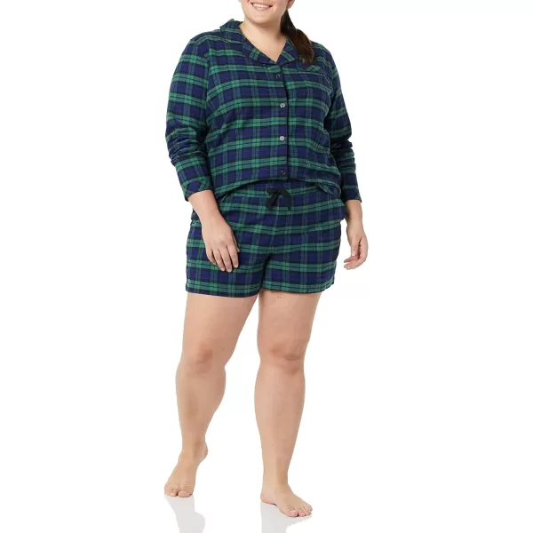 Amazon Essentials Womens Lightweight Woven Flannel Pajama Set with ShortsBlackwatch Plaid