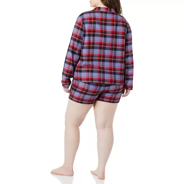 Amazon Essentials Womens Lightweight Woven Flannel Pajama Set with ShortsBlue Mixed Tartan