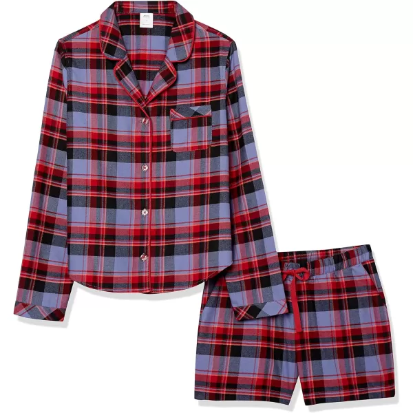 Amazon Essentials Womens Lightweight Woven Flannel Pajama Set with ShortsBlue Mixed Tartan