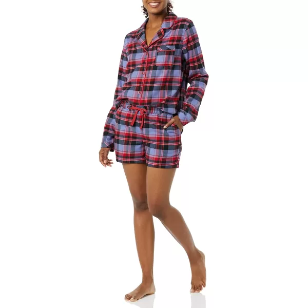 Amazon Essentials Womens Lightweight Woven Flannel Pajama Set with ShortsBlue Mixed Tartan