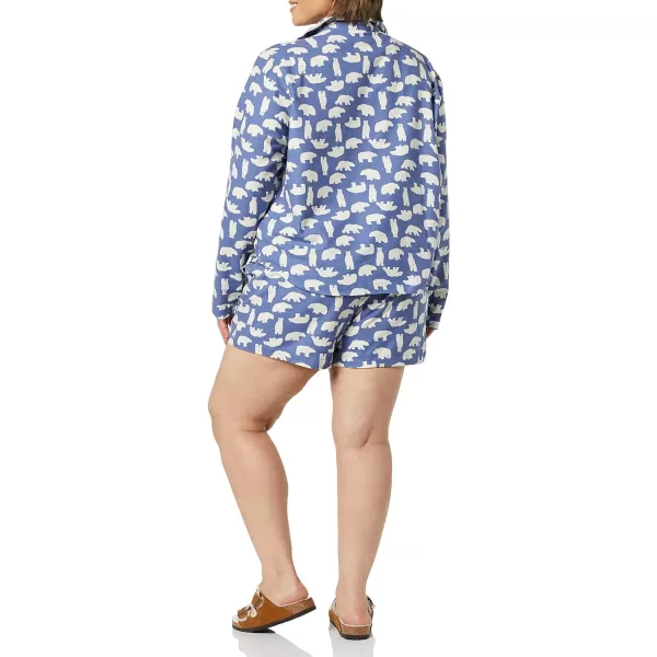 Amazon Essentials Womens Lightweight Woven Flannel Pajama Set with ShortsBlue Polar Bear