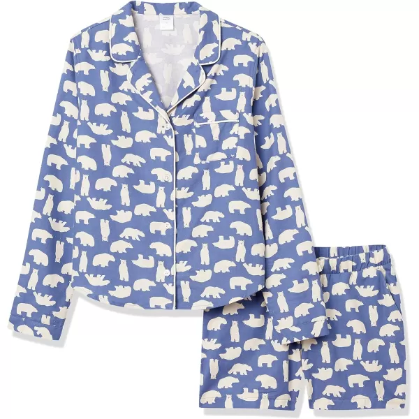 Amazon Essentials Womens Lightweight Woven Flannel Pajama Set with ShortsBlue Polar Bear