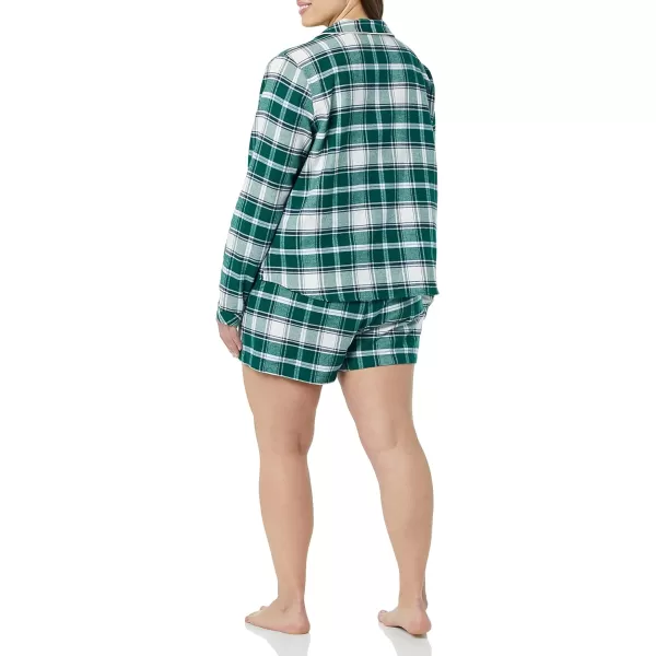 Amazon Essentials Womens Lightweight Woven Flannel Pajama Set with ShortsGreenWhite Plaid