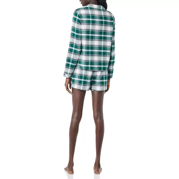 Amazon Essentials Womens Lightweight Woven Flannel Pajama Set with ShortsGreenWhite Plaid