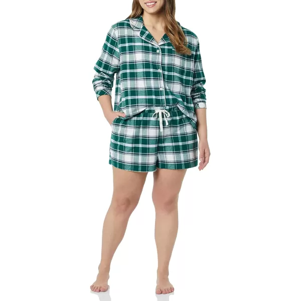 Amazon Essentials Womens Lightweight Woven Flannel Pajama Set with ShortsGreenWhite Plaid