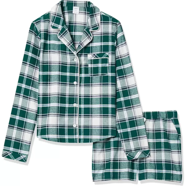 Amazon Essentials Womens Lightweight Woven Flannel Pajama Set with ShortsGreenWhite Plaid