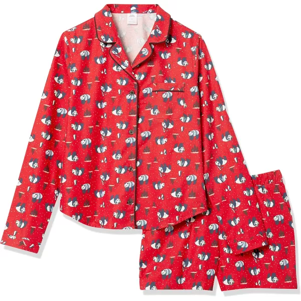 Amazon Essentials Womens Lightweight Woven Flannel Pajama Set with ShortsRed Panda