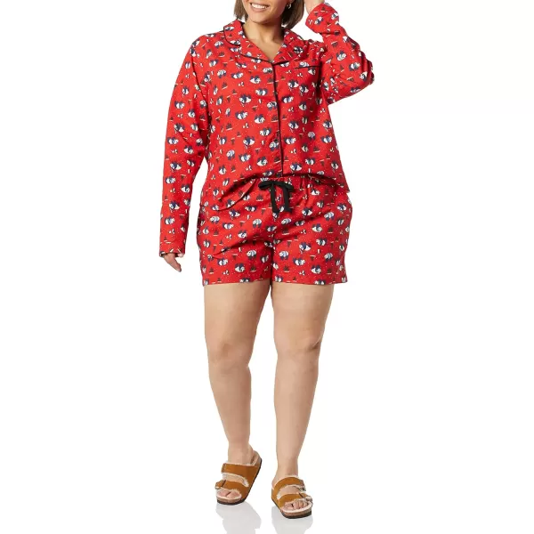 Amazon Essentials Womens Lightweight Woven Flannel Pajama Set with ShortsRed Panda