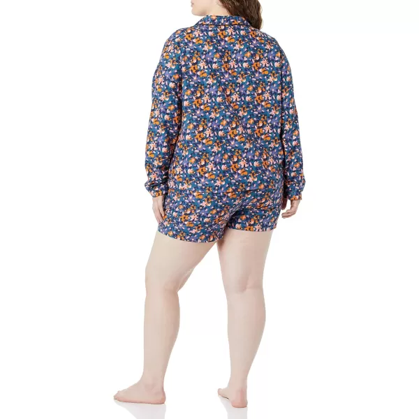 Amazon Essentials Womens Lightweight Woven Flannel Pajama Set with ShortsTeal Blue Floral Camo