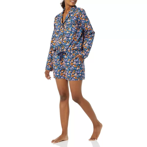 Amazon Essentials Womens Lightweight Woven Flannel Pajama Set with ShortsTeal Blue Floral Camo