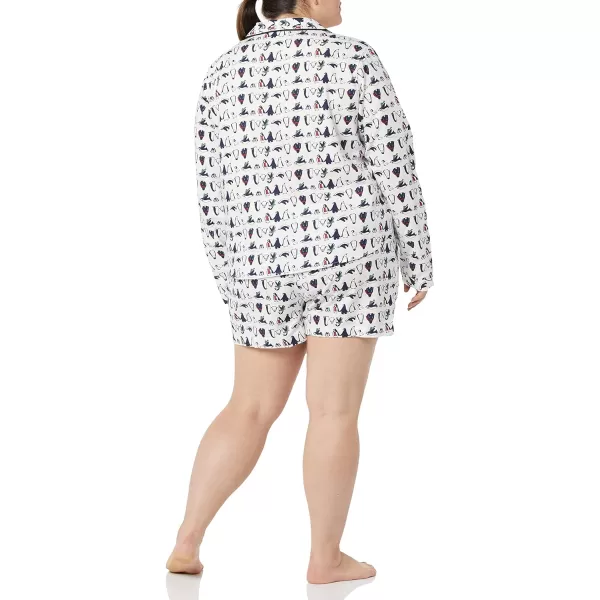 Amazon Essentials Womens Lightweight Woven Flannel Pajama Set with ShortsWhite Penguin