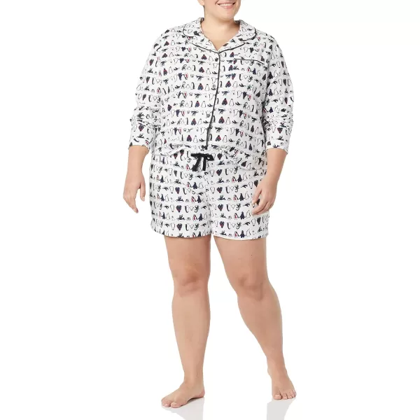 Amazon Essentials Womens Lightweight Woven Flannel Pajama Set with ShortsWhite Penguin