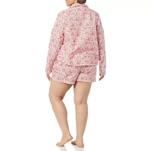 Amazon Essentials Womens Lightweight Woven Flannel Pajama Set with ShortsWhiteRed Forest