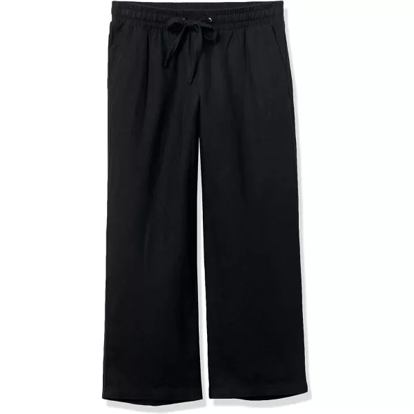 Amazon Essentials Womens Linen Blend Drawstring Wide Leg Crop PantBlack