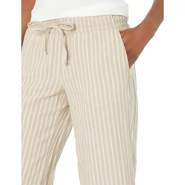 Amazon Essentials Womens Linen Blend Drawstring Wide Leg Crop PantEcruWhite Stripe