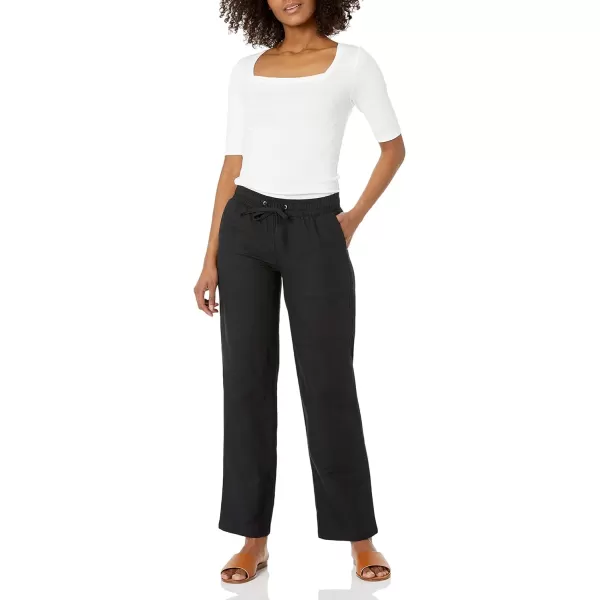 Amazon Essentials Womens Linen Blend Drawstring Wide Leg Pant Available in Plus SizeBlack