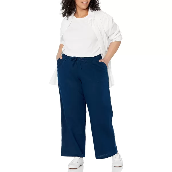 Amazon Essentials Womens Linen Blend Drawstring Wide Leg Pant Available in Plus SizeDark Blue