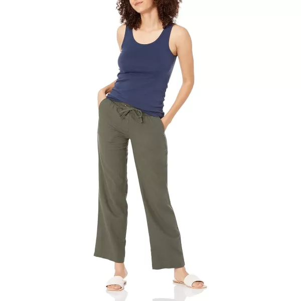 Amazon Essentials Womens Linen Blend Drawstring Wide Leg Pant Available in Plus SizeDark Olive